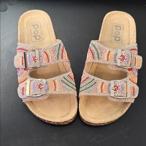 NWOT Women’s size 7 Pop Multicolor Beaded Slide Sandals